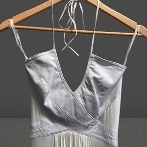 NEW Sky Halter Maxi Dress with Leather Detail White Small